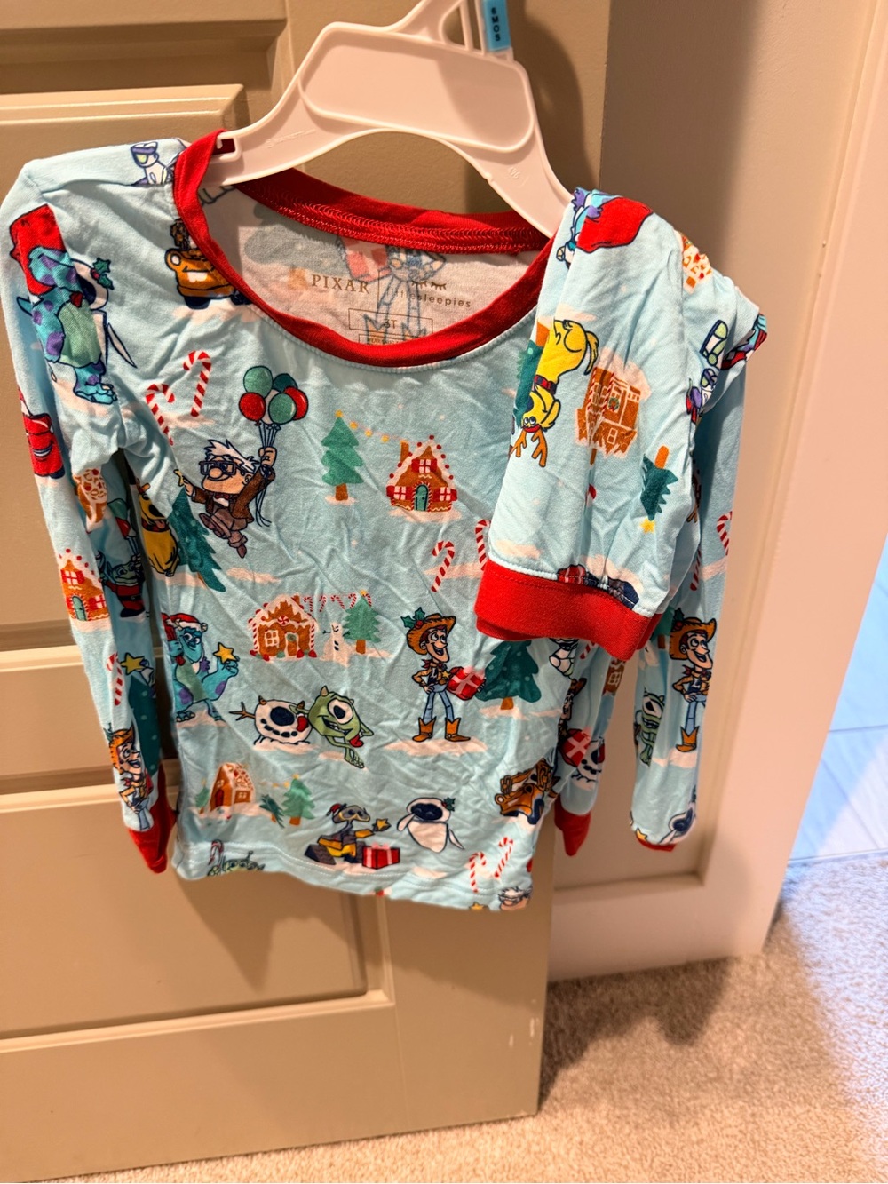 Little sleepies Disney Pixar Character Kids Pajama set -Light Blue with Red Trim